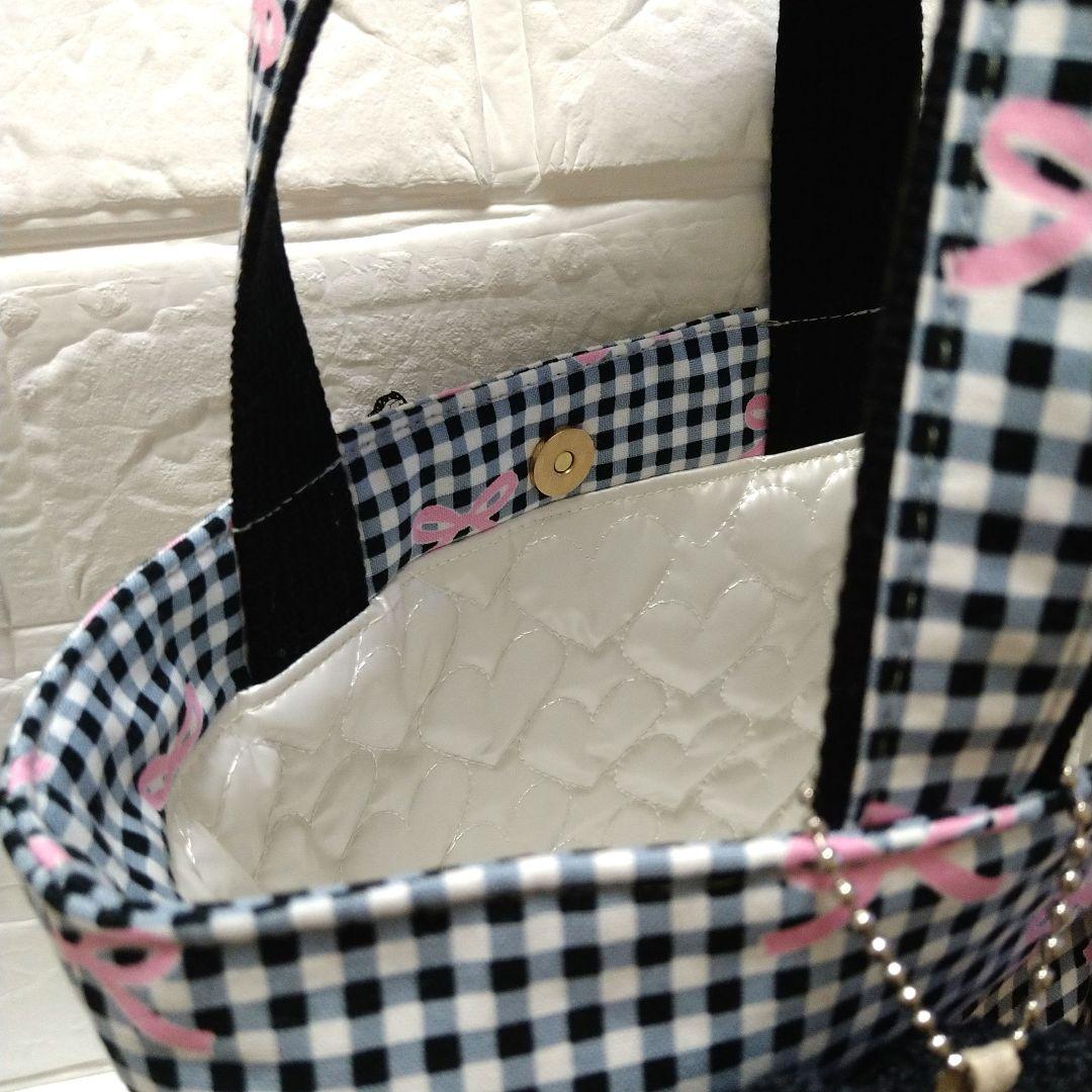 コヤンイサムチョン☆ミニトートバッグ チェック&ピンクリボン