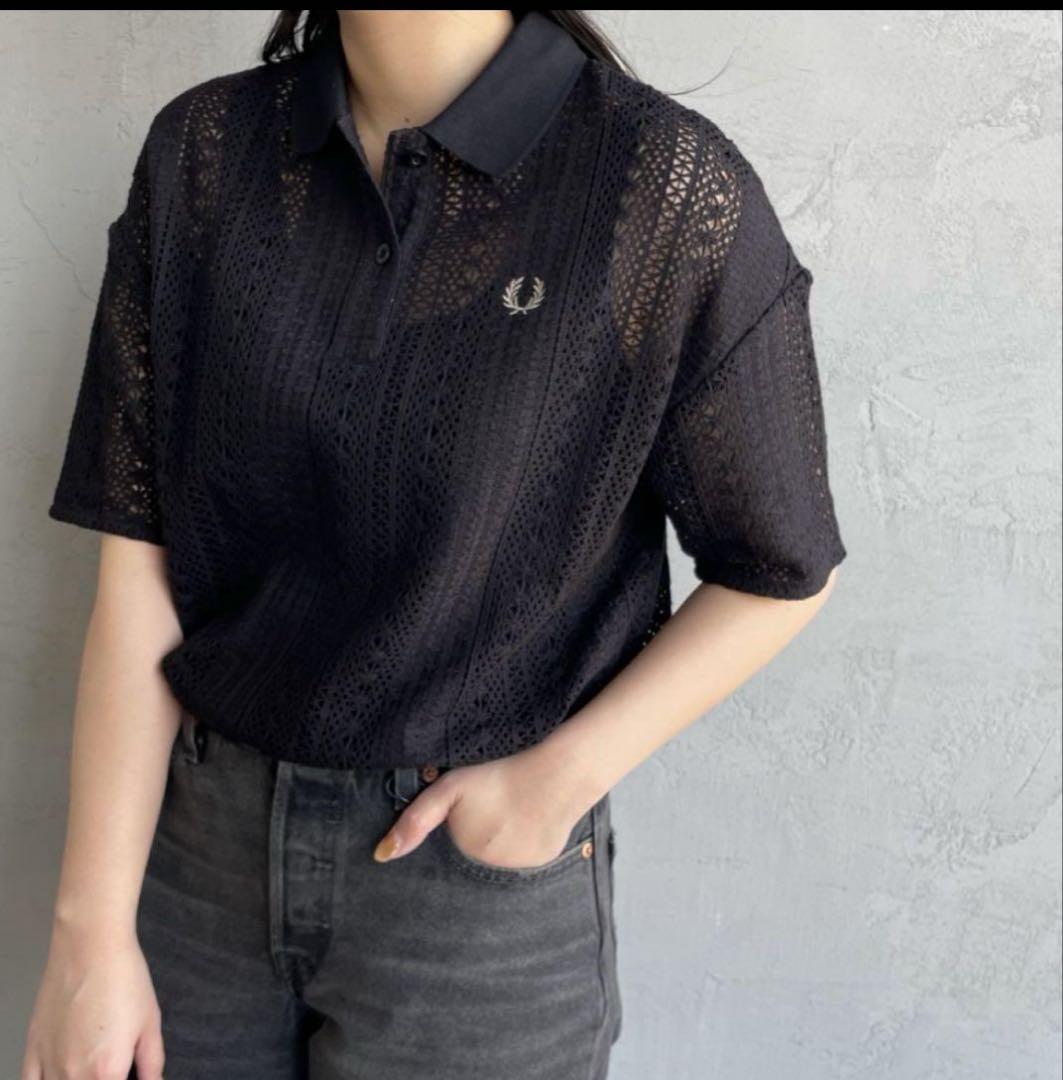 [FRED PERRY/フレッドペリー] 総柄 レース ポロシャツ　黒　ブラック