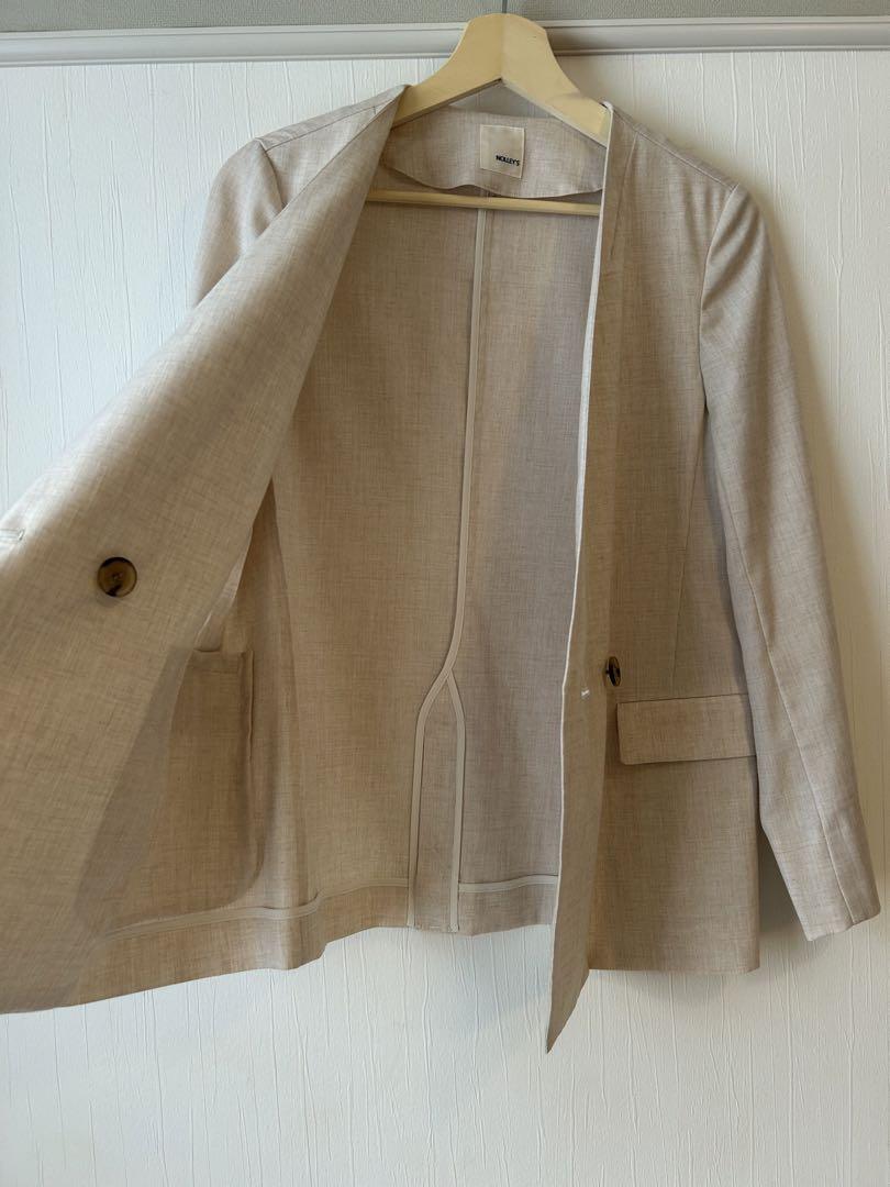 新品 NOLLEY'S ノーリーズ 麻混ノーカラーダブルジャケット