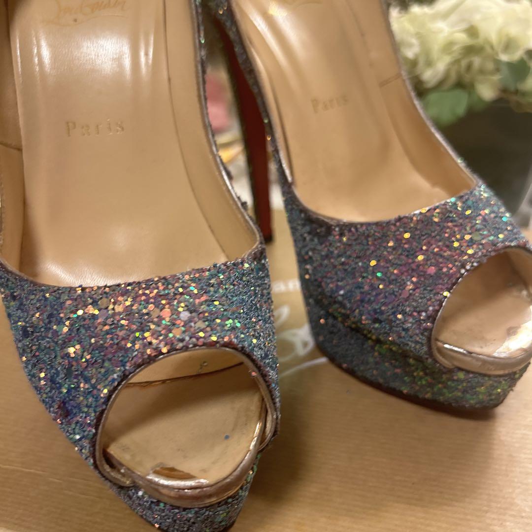 Christian Louboutin グリッター オープントゥ ハイヒール