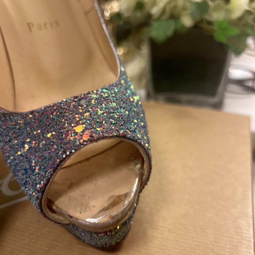 Christian Louboutin グリッター オープントゥ ハイヒール