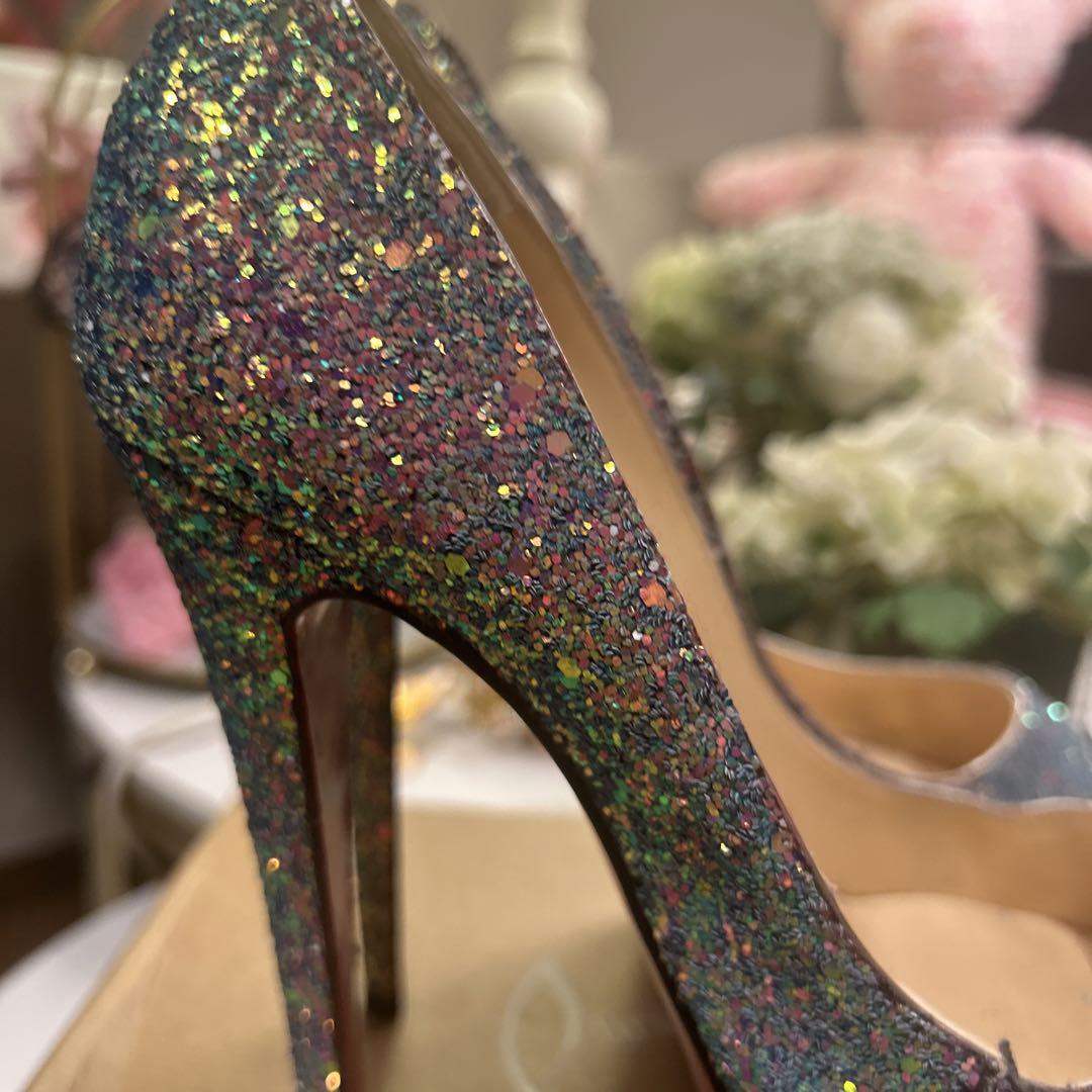 Christian Louboutin グリッター オープントゥ ハイヒール