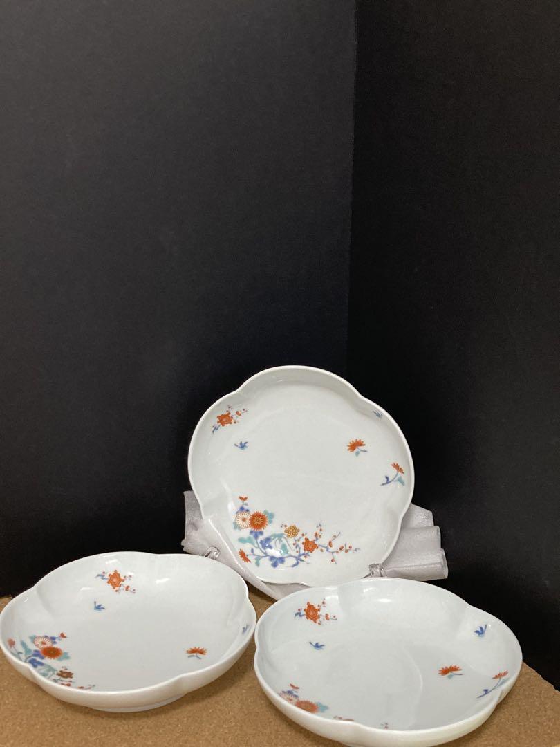 深川製磁　色絵花鳥　中皿3枚