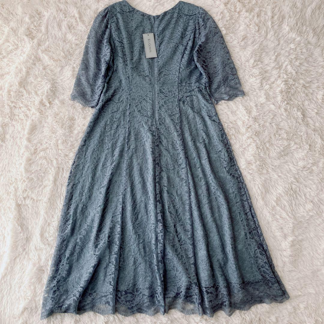 新品タグ付 R’S GOWN 総レース ワンピース ミモレ丈 ブルーグレー 4L