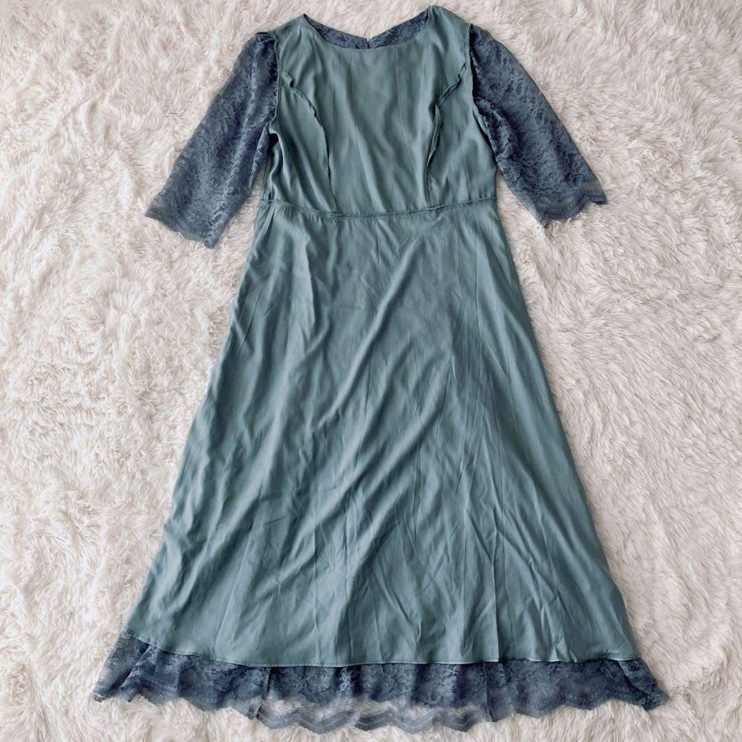 新品タグ付 R’S GOWN 総レース ワンピース ミモレ丈 ブルーグレー 4L