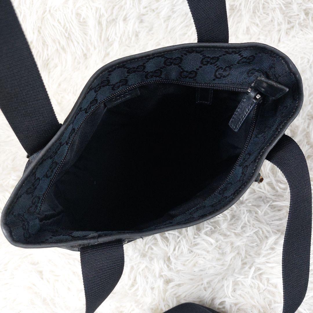 GUCCI レザー GG柄キャンバス 型押しロゴ肩掛け トート ハンドバッグ 黒