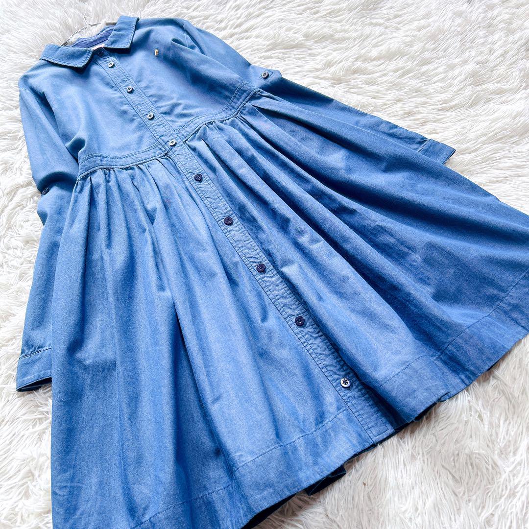 【美品】kate spade　デニムシャツワンピース　近年モデル　青　160／S 美品】kate spade デニムシャツワンピース 近年モデル 青 160／S