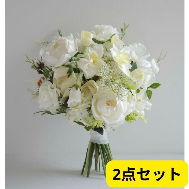 ★王道ホワイトの気品♪クラシカルブーケ＆ブートニア2点セット★