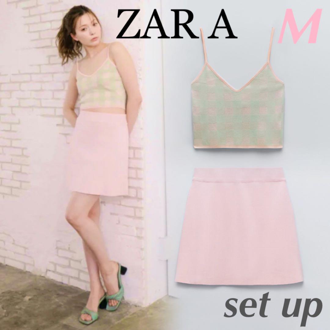 春夏先取り＊ZARA ギンガムチェック キャミ & ミニスカート セット ピンク 春夏先取り＊ZARA ギンガムチェック キャミ & ミニスカート