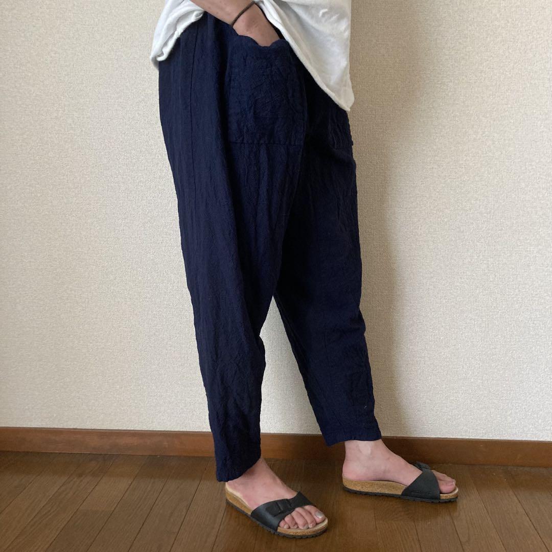 コットンリネンで作った昔もんぺ ダークブルー ゆったり リラックスパンツ