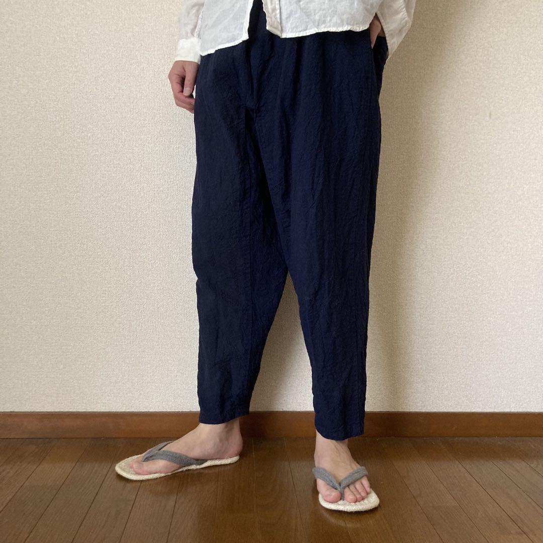 コットンリネンで作った昔もんぺ ダークブルー ゆったり リラックスパンツ