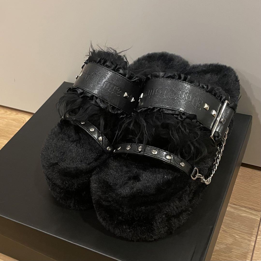 【新品】 Dim Moire ファー×スタッズサンダル Black Mサイズ
