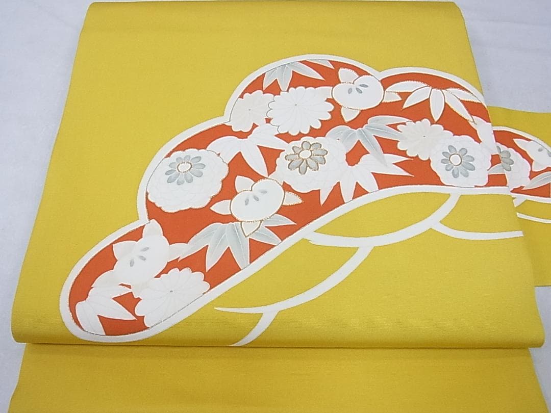 ♦︎きもの結♦︎塩瀬　九寸名古屋帯　駒刺繍　松花文　正絹　美品♦︎sb054