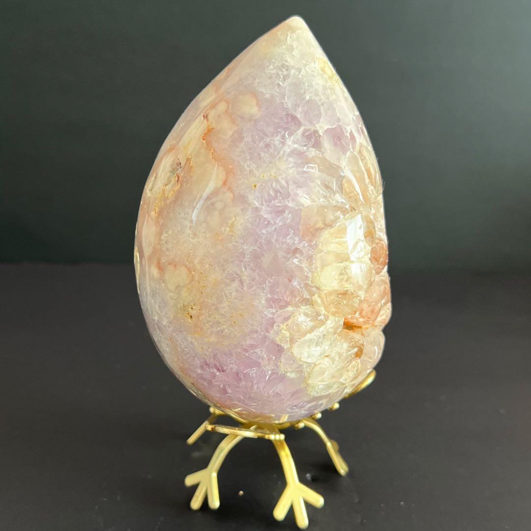 天然石 ☆ 桜瑪瑙 ピンクアメジスト共生 卵型 たまご ピンアメ 台座付き
