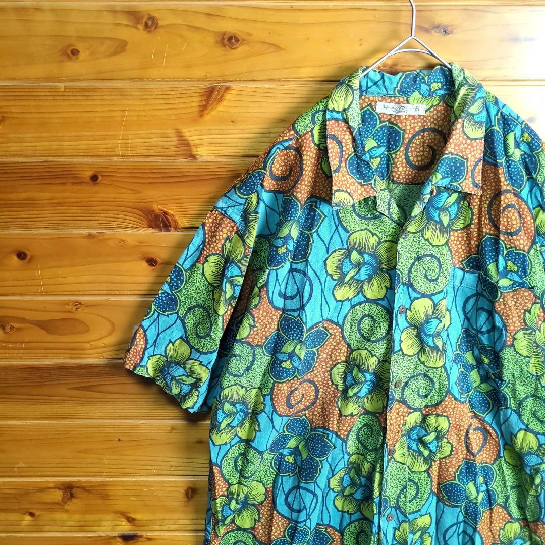 アロハシャツ　柄シャツ　半袖シャツ　花柄　総柄　レトロ　ヴィンテージ　XL　2L