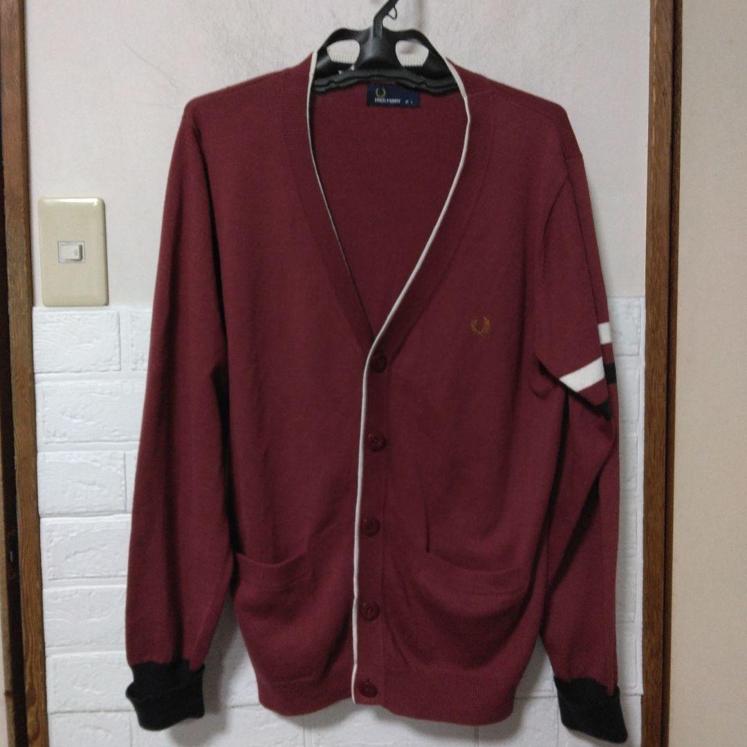 FRED PERRY バーガンディ カーディガンメンズLサイズ