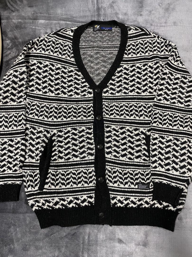 F.A.T. SKINNY(L size) カーディガン ブラック/ホワイト