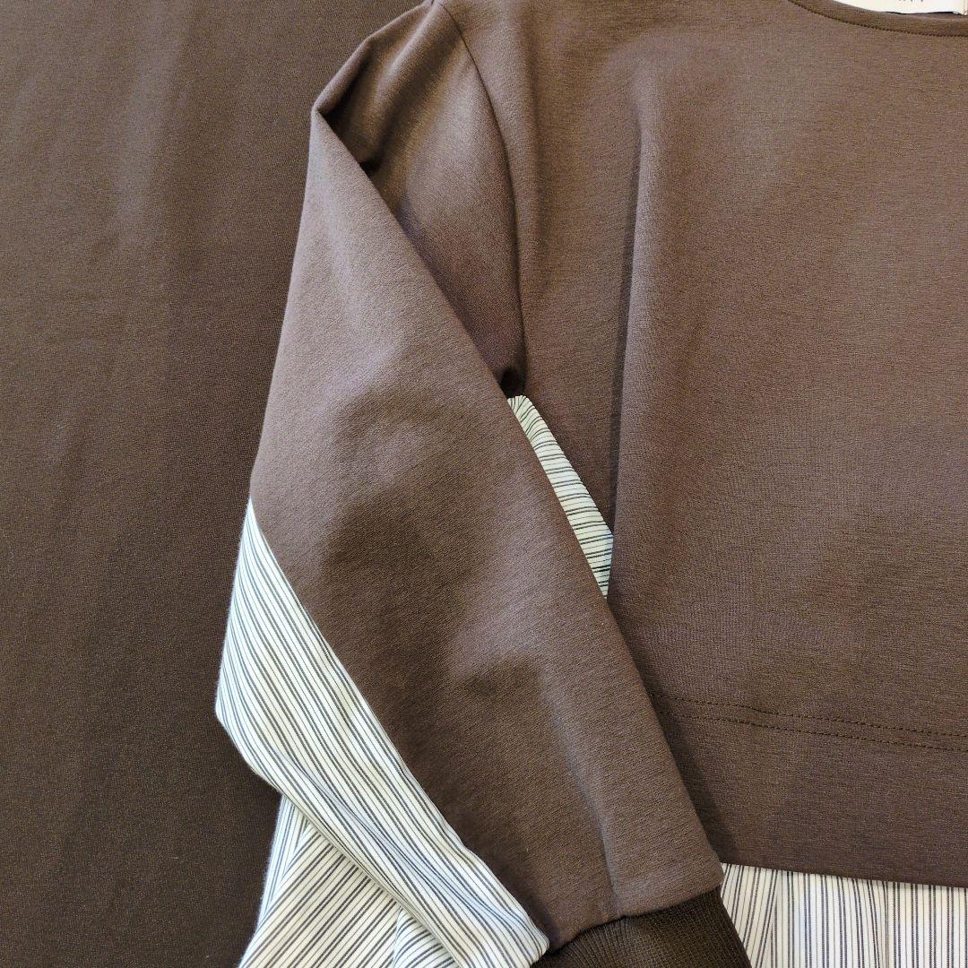 PRIORITY 長袖カットソー ブラウン・ストライプ