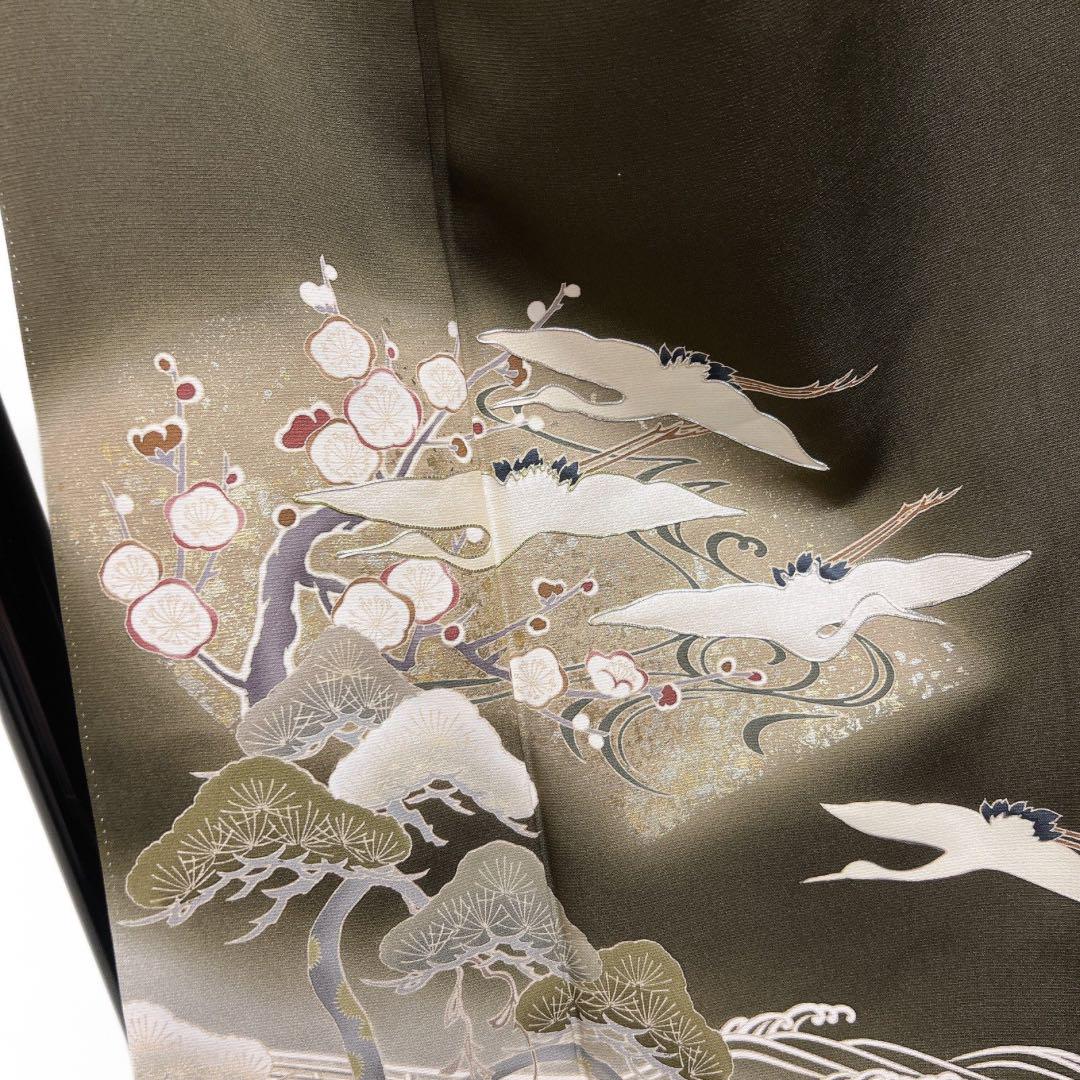 未着用 作家もの 色留袖 金彩 銀駒刺繍 鶴 松竹梅 エ霞 着物