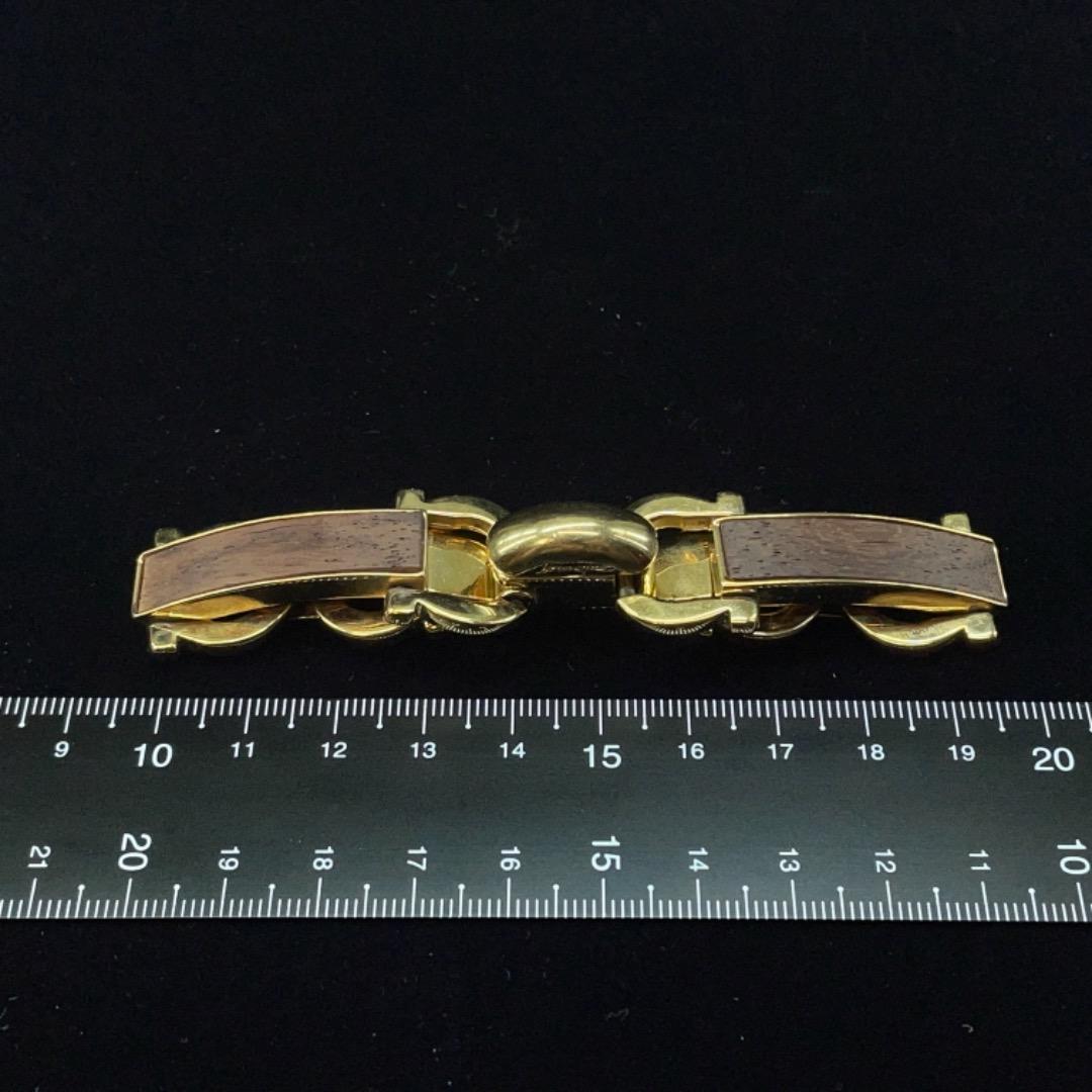 8842 ヴィンテージ ウッドプレートブレスレット ゴールドカラー 箱付き