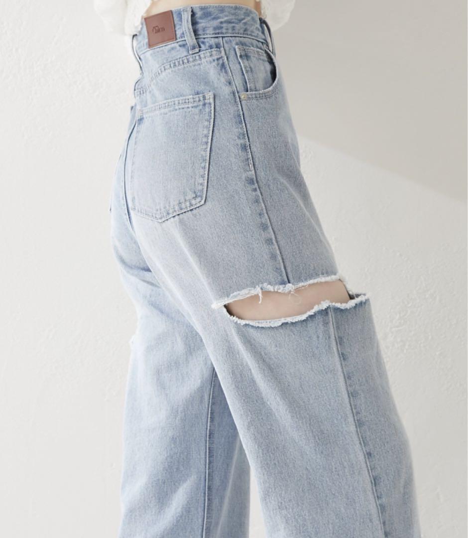 【美品】Chico ダメージワイドデニムパンツ