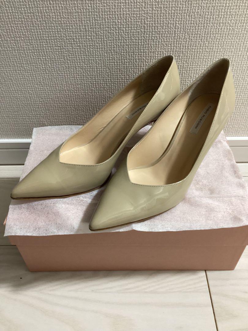 美品　ファビオルスコーニ　Vカット　パテントパンプス　裏貼り済み　38