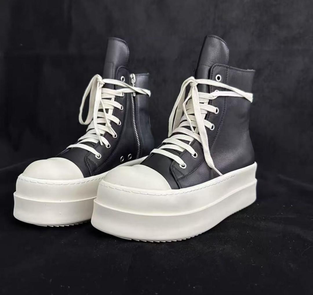 rick owens 黒 レザー ハイカットスニーカー 厚底7cm 36 - メルカリ