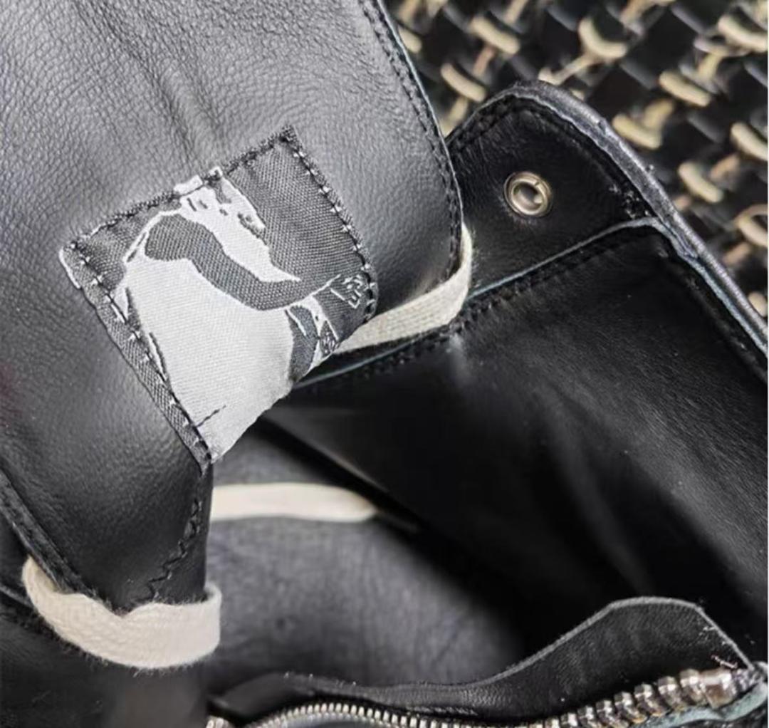 rick owens 黒 レザー ハイカットスニーカー 厚底7cm 36 - メルカリ