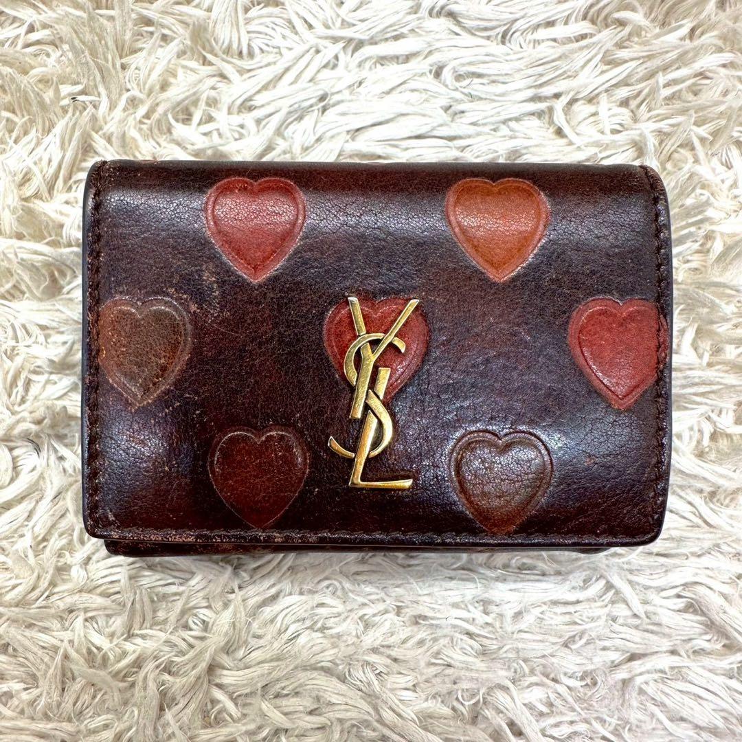 【美品】サンローラン 三つ折財布 レッド ハート YSL ゴールドロゴ 【美品】サンローラン 三つ折財布 レッド ハート YSL ゴールドロゴ