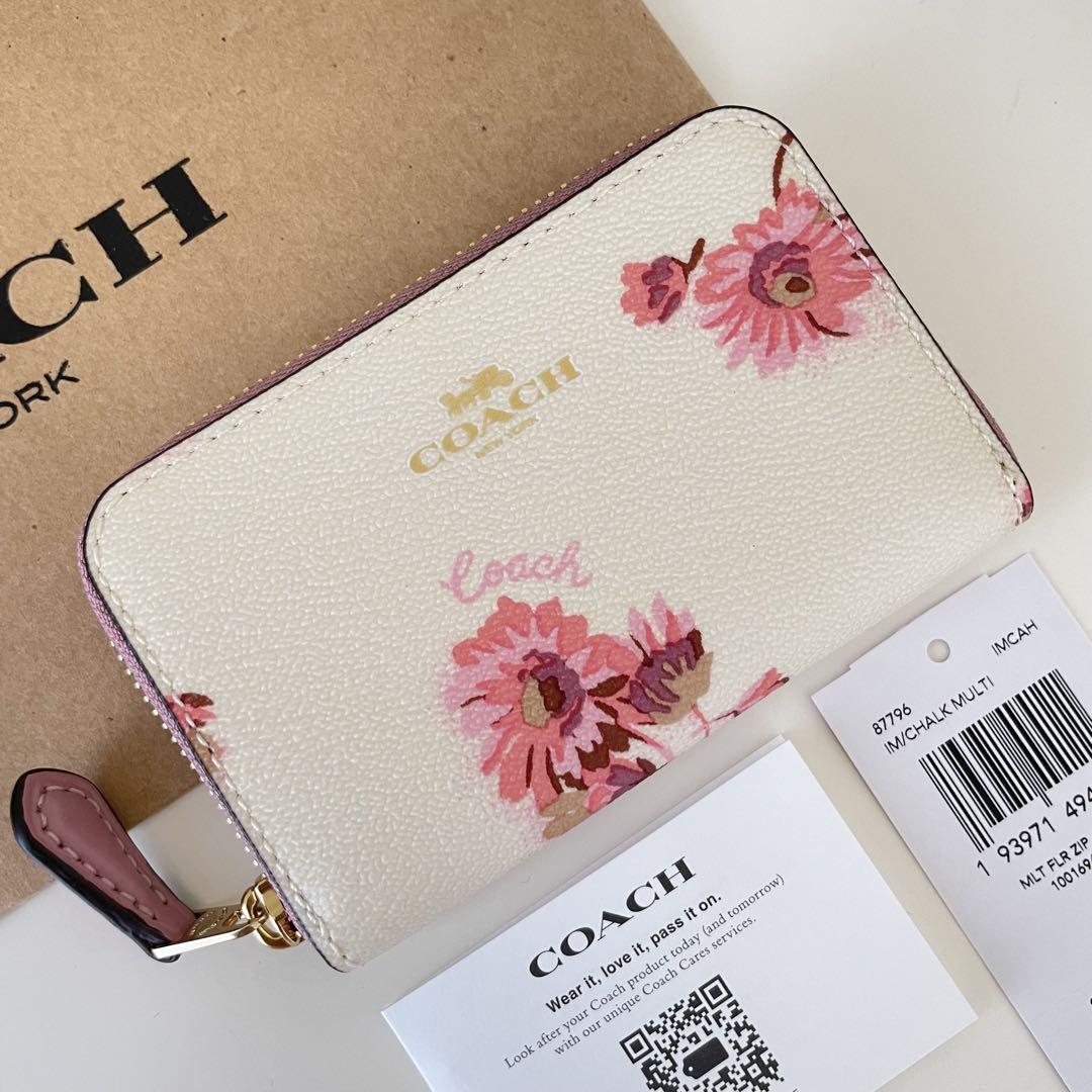 COACH コーチ ラウンドファスナーコインケース 小銭入れ財布 ピンク花柄
