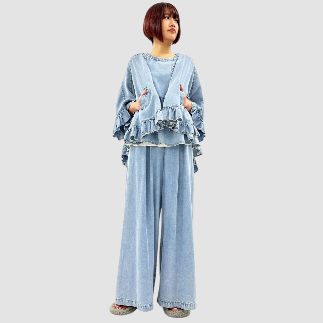 ayane テンセルデニムフリルポンチョ はおり