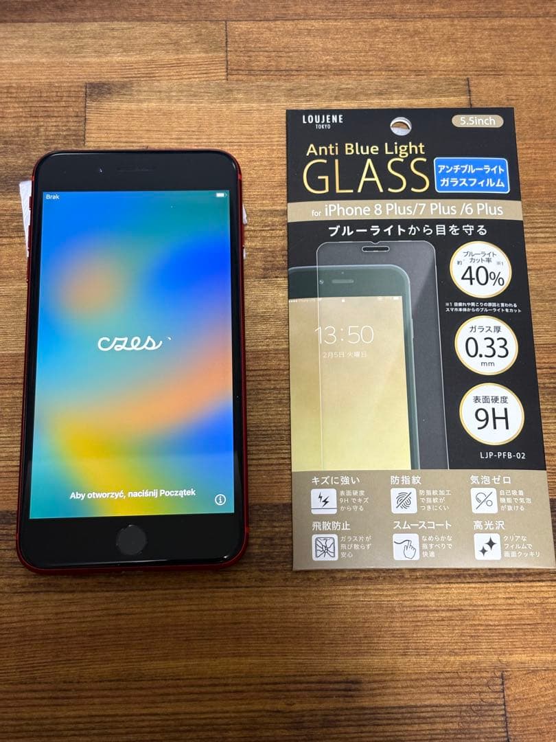 iPhone 8 Plus レッド + ブルーライトカットガラス