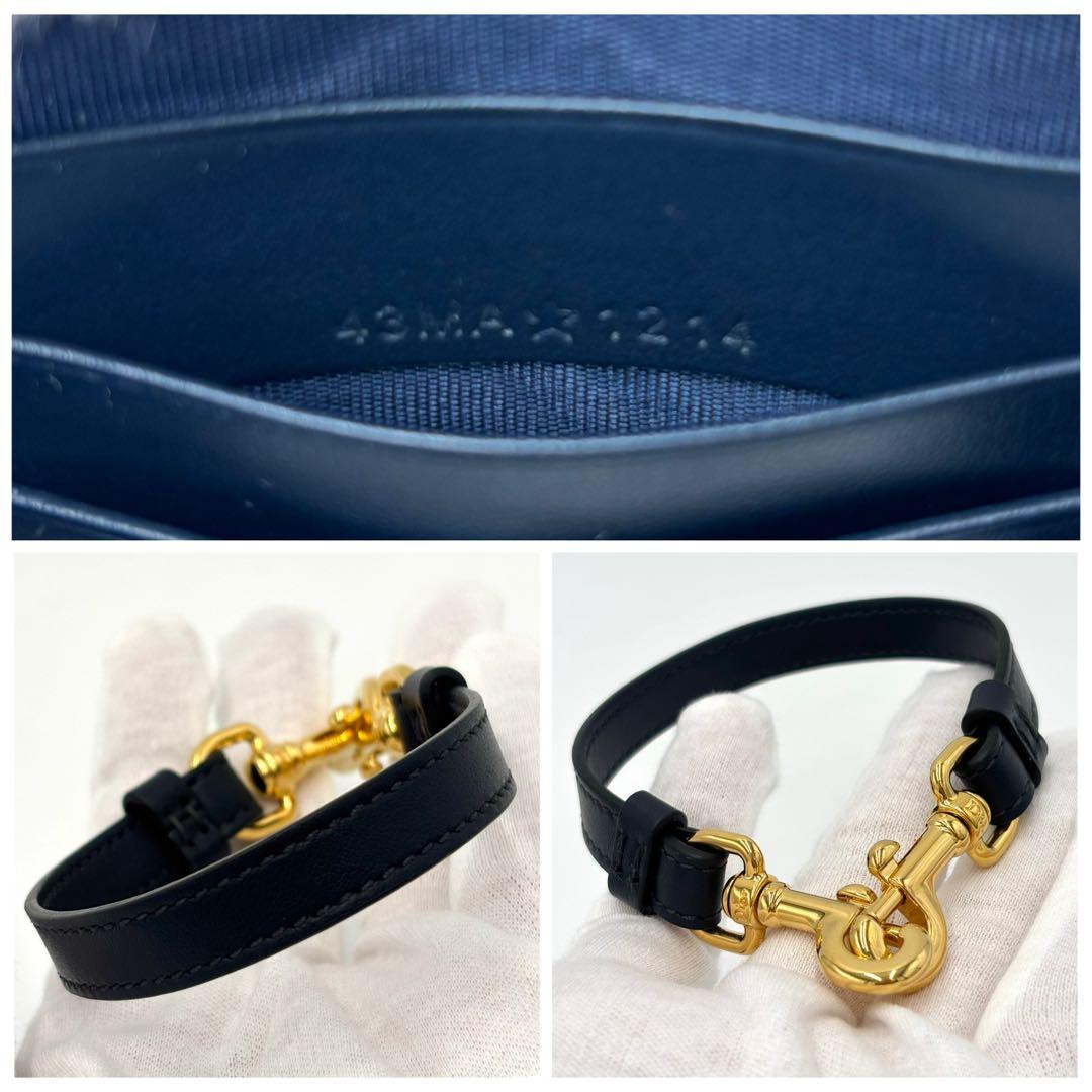 極美品✨Dior オブリーク キャンバスxレザー フォンポーチ ネイビー 極美品✨Dior オブリーク キャンバスxレザー フォンポーチ ネイビー