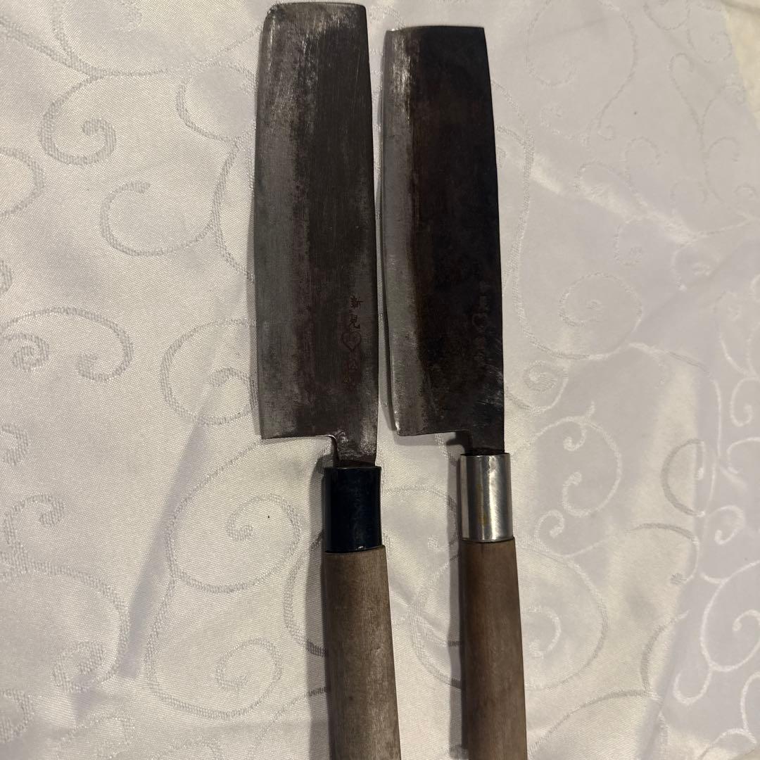 新見松水武田打刃物2本セット菜切り包丁 鋼製 木製ハンドル目立った傷や汚れなし