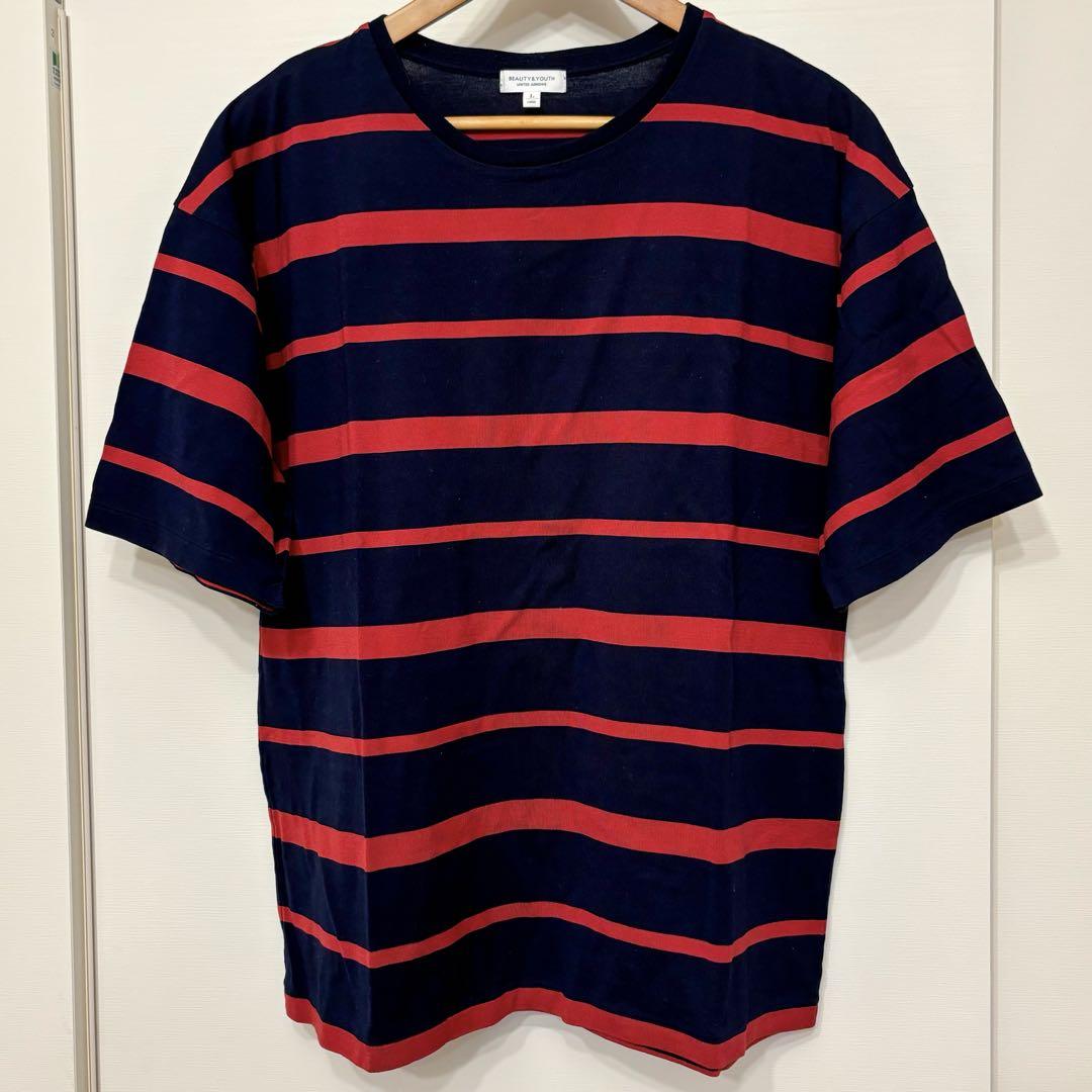 ビューティアンドユース Tシャツ ボーダー レッド L メンズ 半袖 夏服