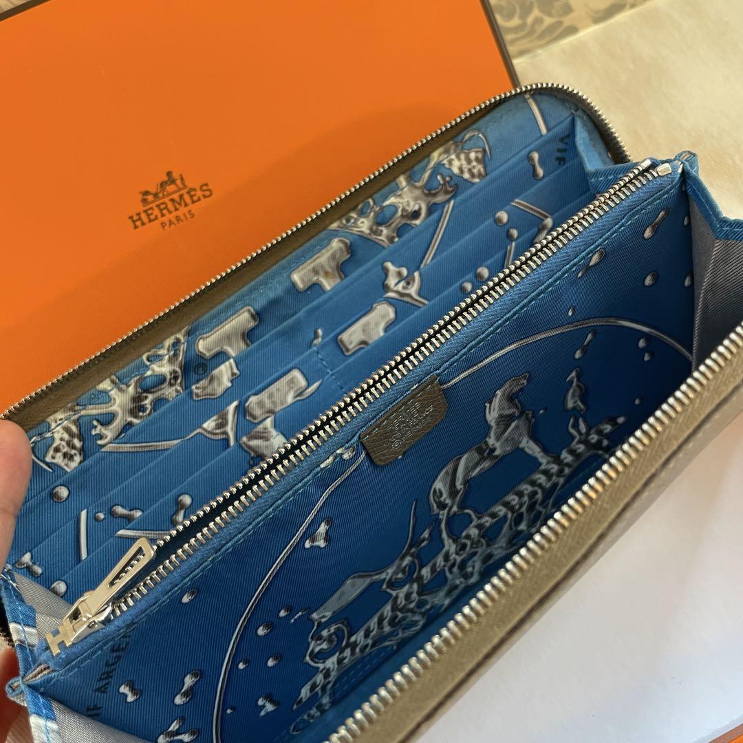 HERMES エルメス エプソン アザップロング シルクイン長財布 グレージュ