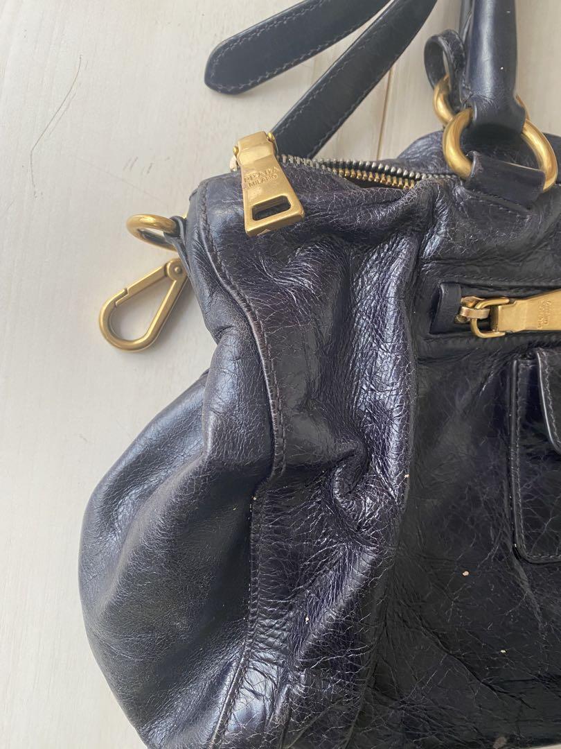 PRADA 2way レザー トートバッグ ネイビー 大容量 A4 肩掛け可