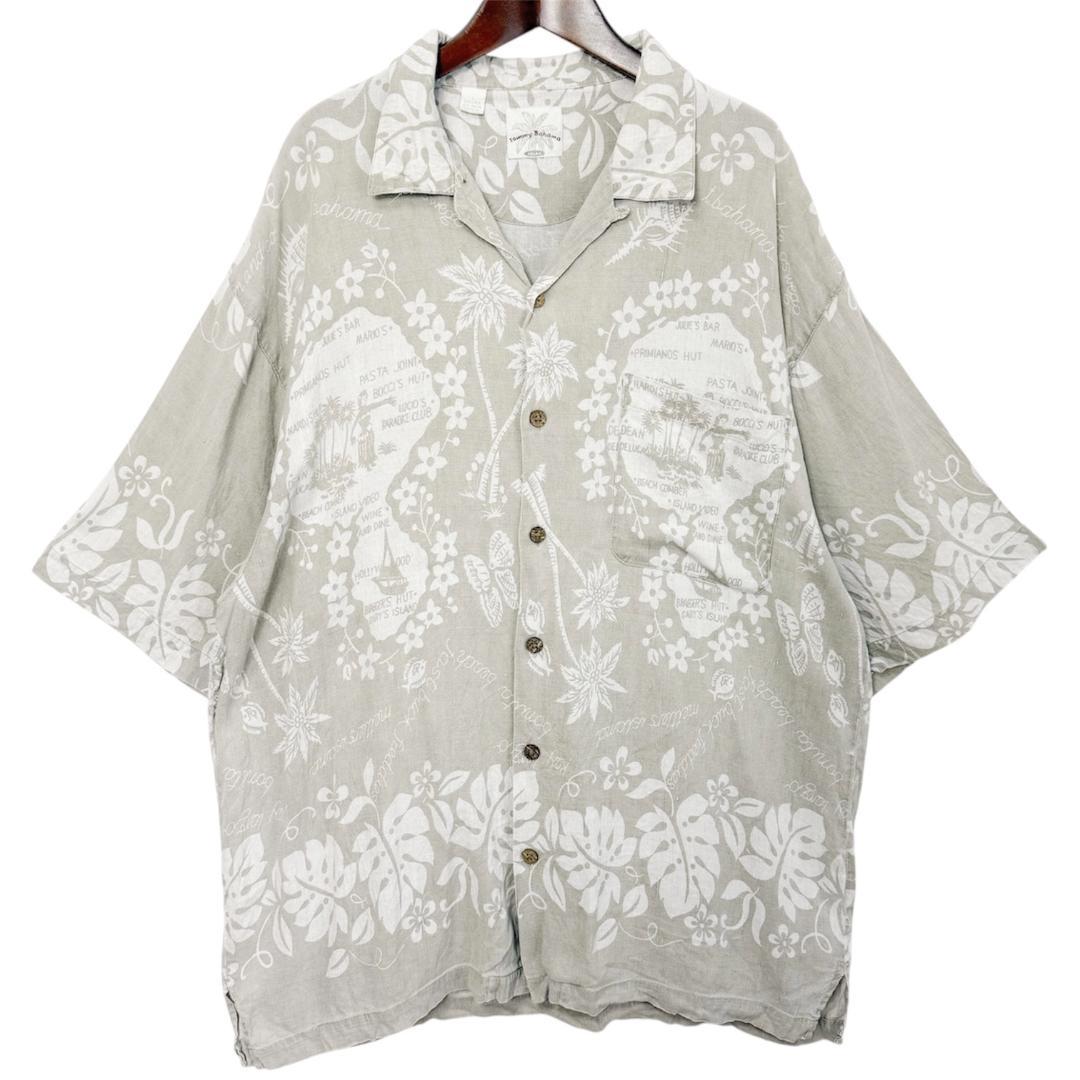 Tommy Bahama リネン 花 リーフ 開襟 アロハシャツ L 海外古着