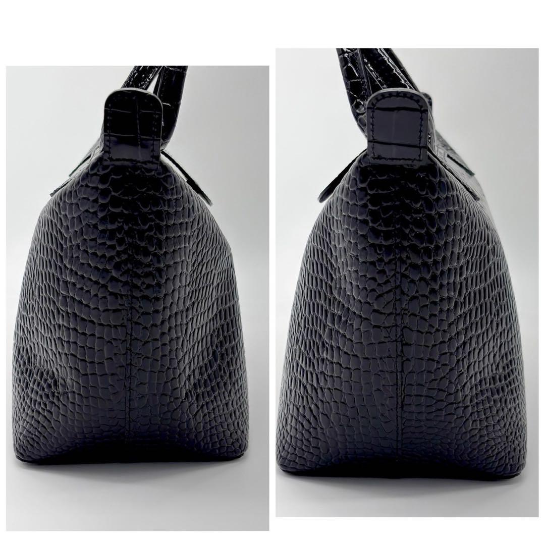 極美品　LONGCHAMP ロンシャン　トートバッグ　A4収納　クロコ型押し　黒 極美品】ロンシャン トートバッグ ルプリアージュ キュイール