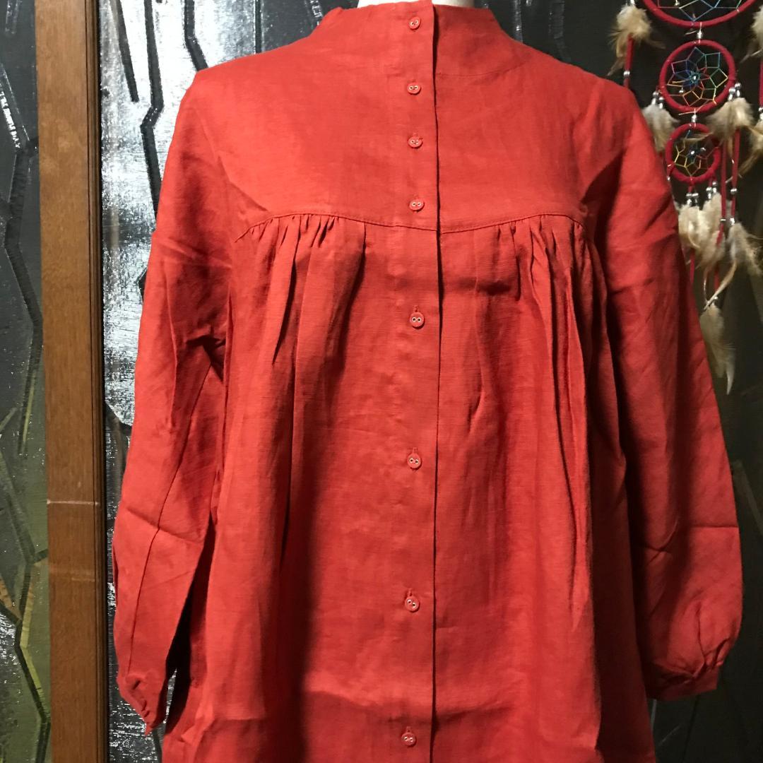 【新品送込】TUTIE. 麻100% ソリッドカラームジ ヨーク切り替え れんが