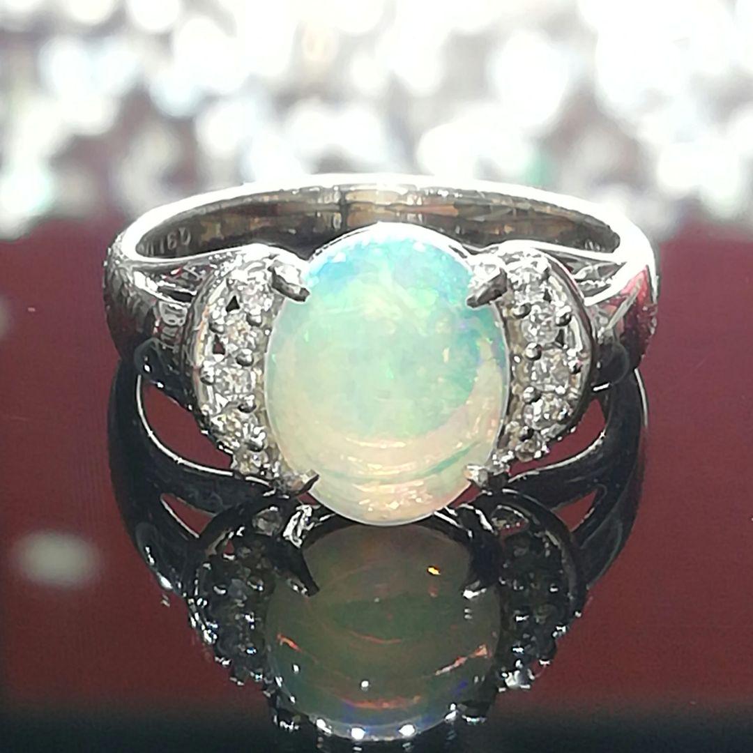 Pt900◯オパール0.91ct✨ダイヤ0.10ct✨リング◆シンプル綺麗リング 画像2