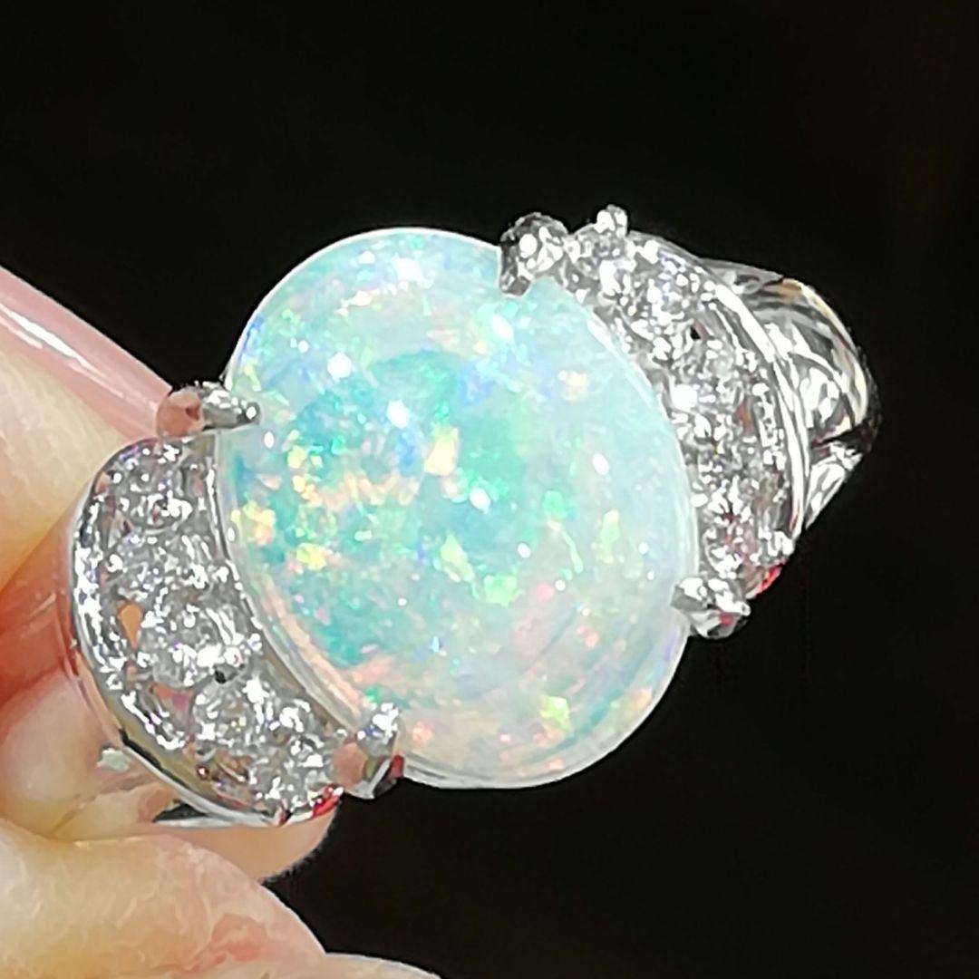 Pt900◯オパール0.91ct✨ダイヤ0.10ct✨リング◆シンプル綺麗リング 画像9
