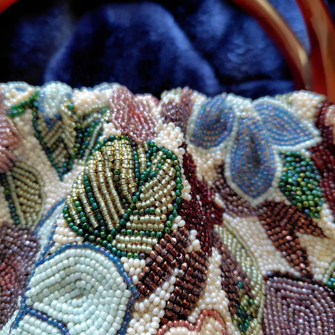 ビーズ手刺繍 グラニーバッグ 多色花柄　　昭和レトロ