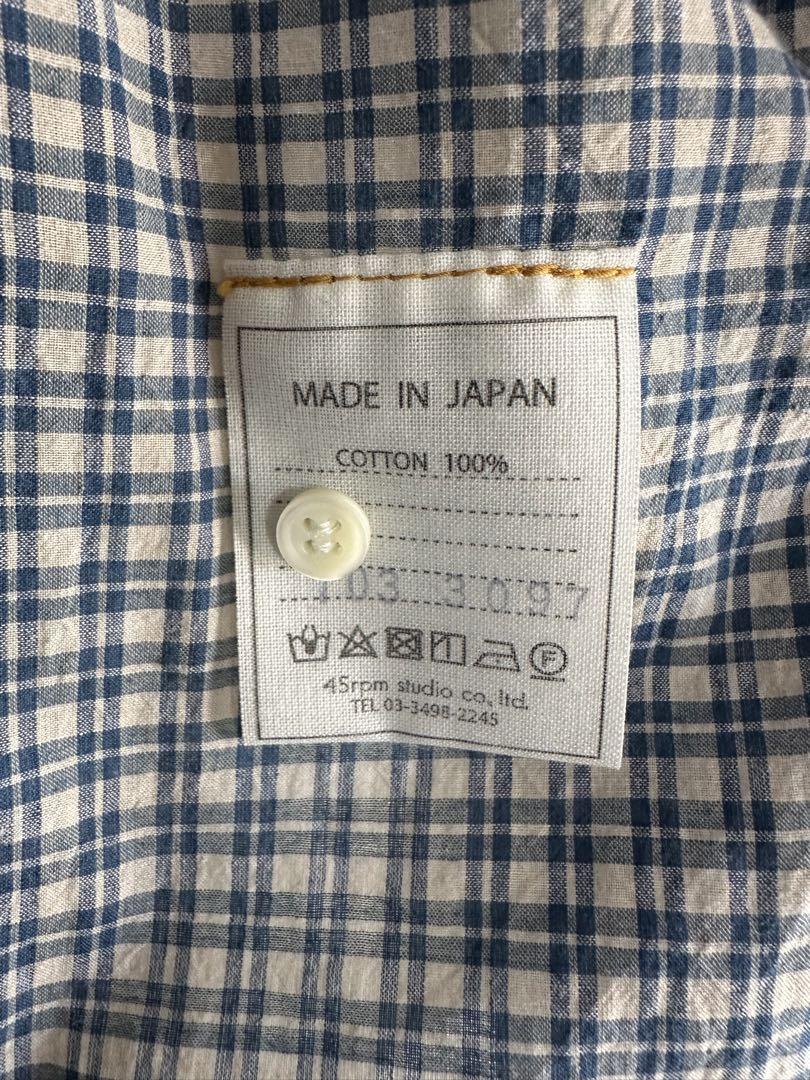 45RPM フリル付き青白チェック長袖シャツ