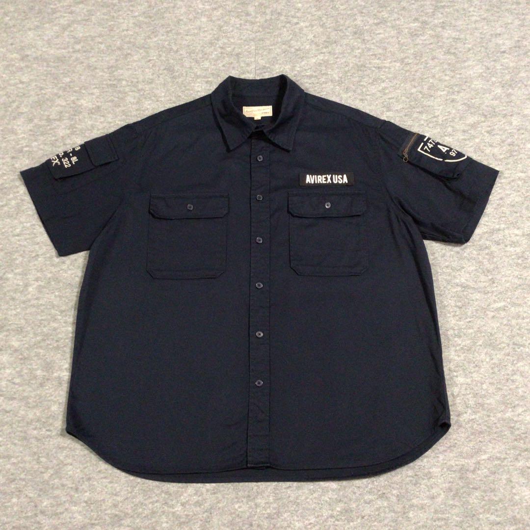 AVIREX アヴィレックス 半袖ワークシャツ ネイビー 2L 綿 070402