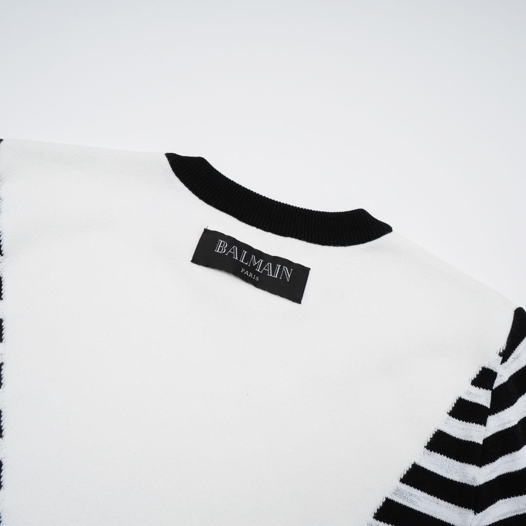 BALMAIN バルマン ボーダー メンズクルーニットL - メルカリ