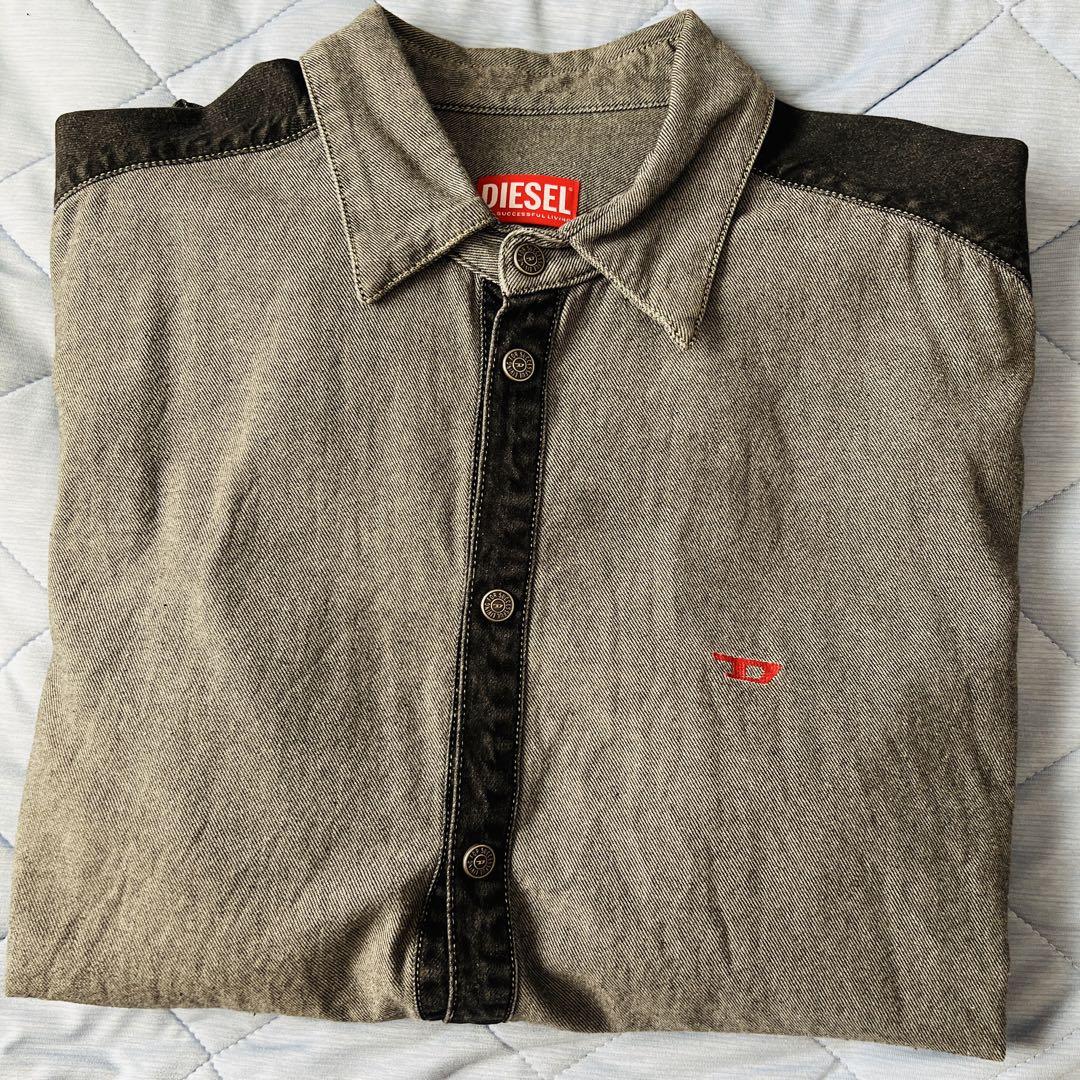 【一部予約販売中】 DIESEL】インサイドアウト長袖デニムシャツ、XXL、ブラック トップス