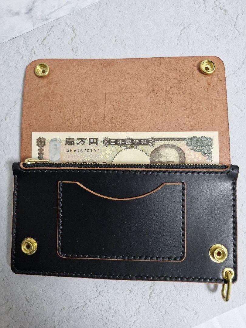 総手縫い 極厚トラッカーウォレット ヌメ革 茶芯 本革財布 ステアハイド 総手縫い 極厚トラッカーウォレット ヌメ革 茶芯 本革財布
