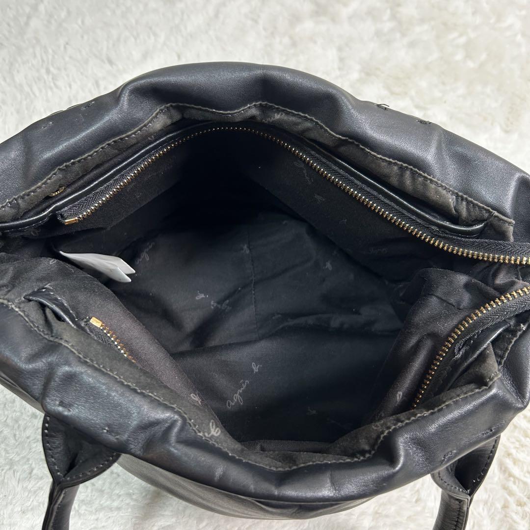 美品 agnes b. 牛革 トートバッグ 肩掛け 舟形 ブラック - メルカリ