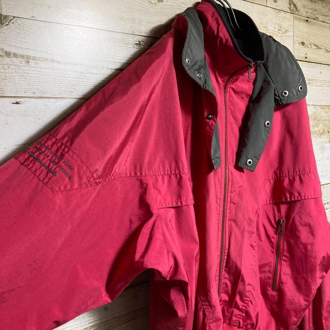 Champion ナイロンジャケット 赤系ピンク 90S ドルマン袖 フード収納